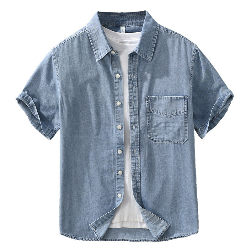 Japanese-Style Retro Denim Short Sleeve Shirt