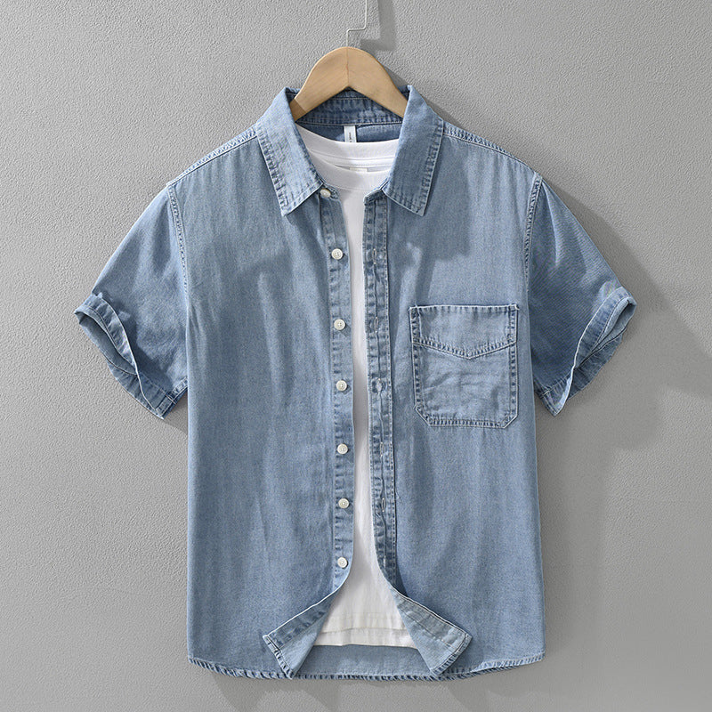 Japanese-Style Retro Denim Short Sleeve Shirt