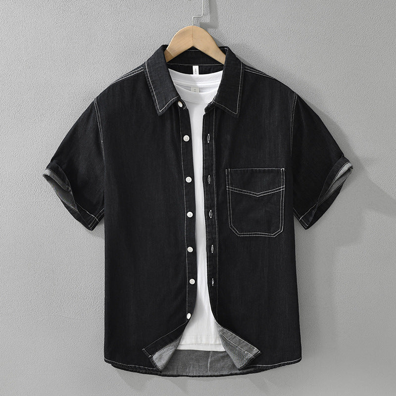 Japanese-Style Retro Denim Short Sleeve Shirt