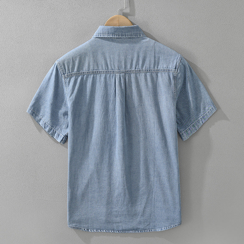 Japanese-Style Retro Denim Short Sleeve Shirt