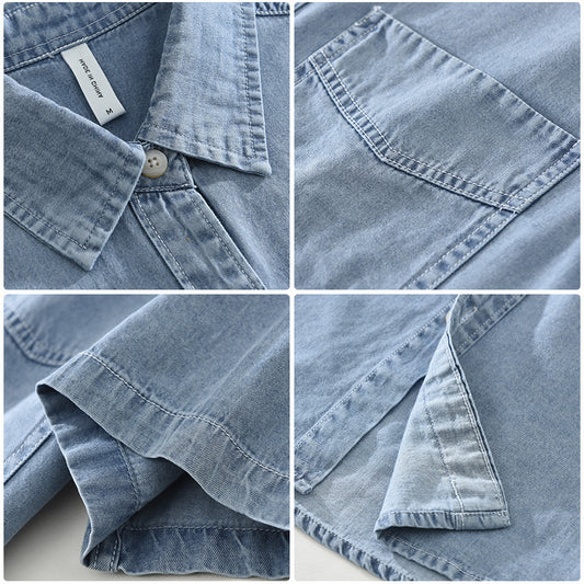 Japanese-Style Retro Denim Short Sleeve Shirt