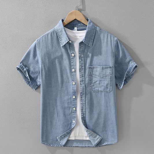 Japanese-Style Retro Denim Short Sleeve Shirt