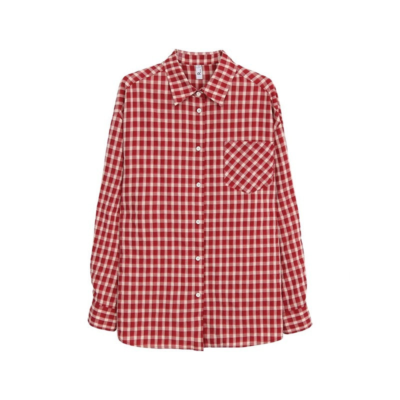 Red Plaid Shirt Cardigan Long Sleeve Jacket [IMPORTED]